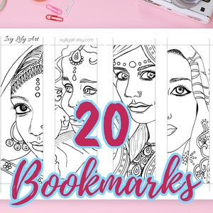 Printable Coloring Bookmarks Bundle Indian, African, Arab Girls & Russian Dolls Set of 20 Adult Coloring Bookmarks image 1