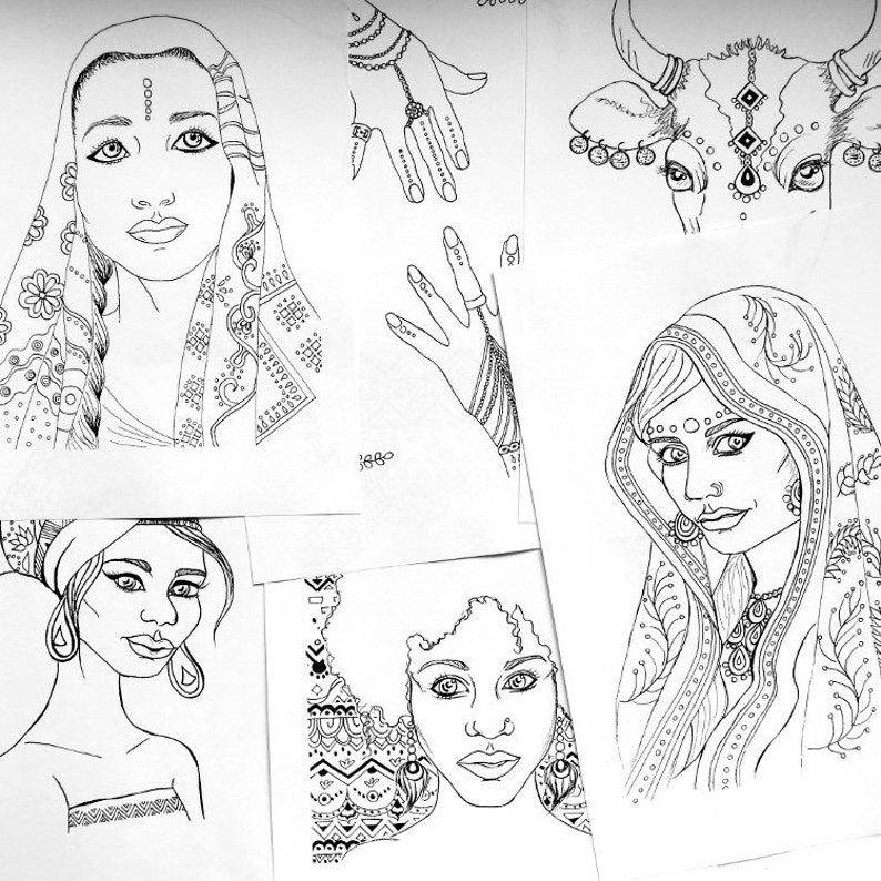 Download Coloring Book for Adults Indian & African Fashion ...