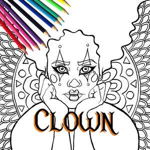 Halloween Harlequin Circus Clown Adult Coloring Page and Digital Stamp