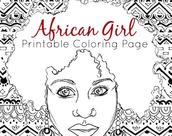 African Coloring Page | Adult Coloring Page | African Girl + Tribal Coloring | Printable Coloring Page