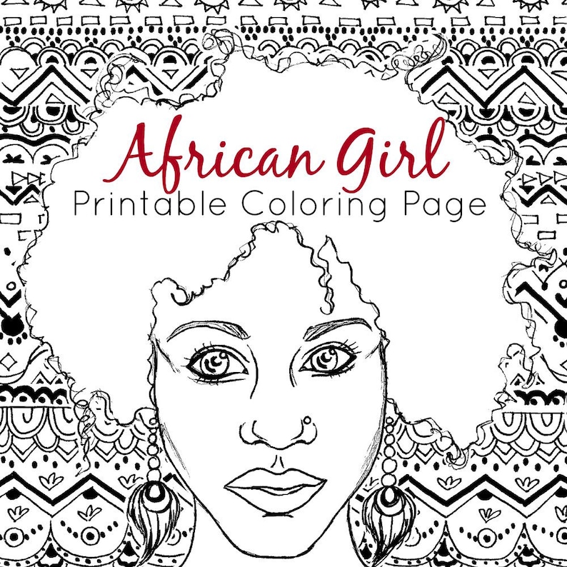 African Coloring Page Adult Coloring Page African Girl Tribal Coloring Printable Coloring Page image 1