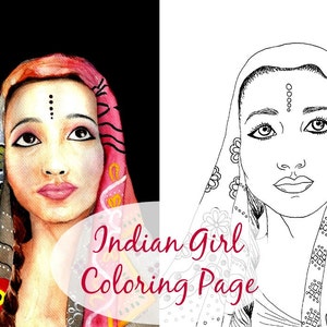 Indian Girl Adult Coloring Book Page Ethnic Art Fashion Coloring Printable Digital Stamp image 4