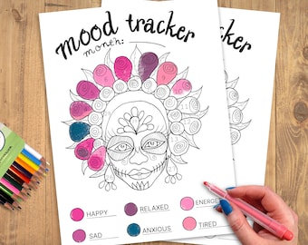 Mood Tracker Monthly Printable PDF A4 & A5 | Mood Chart | Mood Tracking | Bullet Journal Insert | Floral Coloring