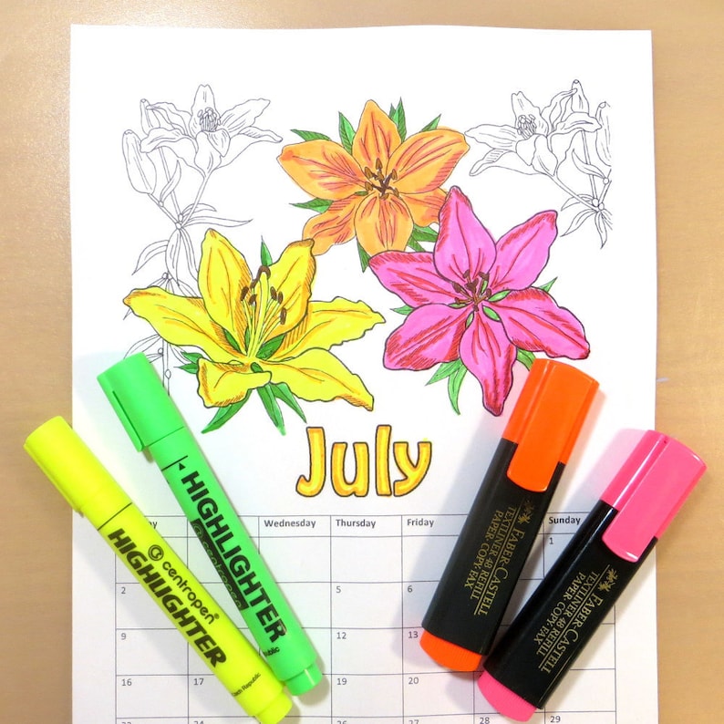 Printable Coloring Calendar 2023 2024 Patterns PDF Etsy