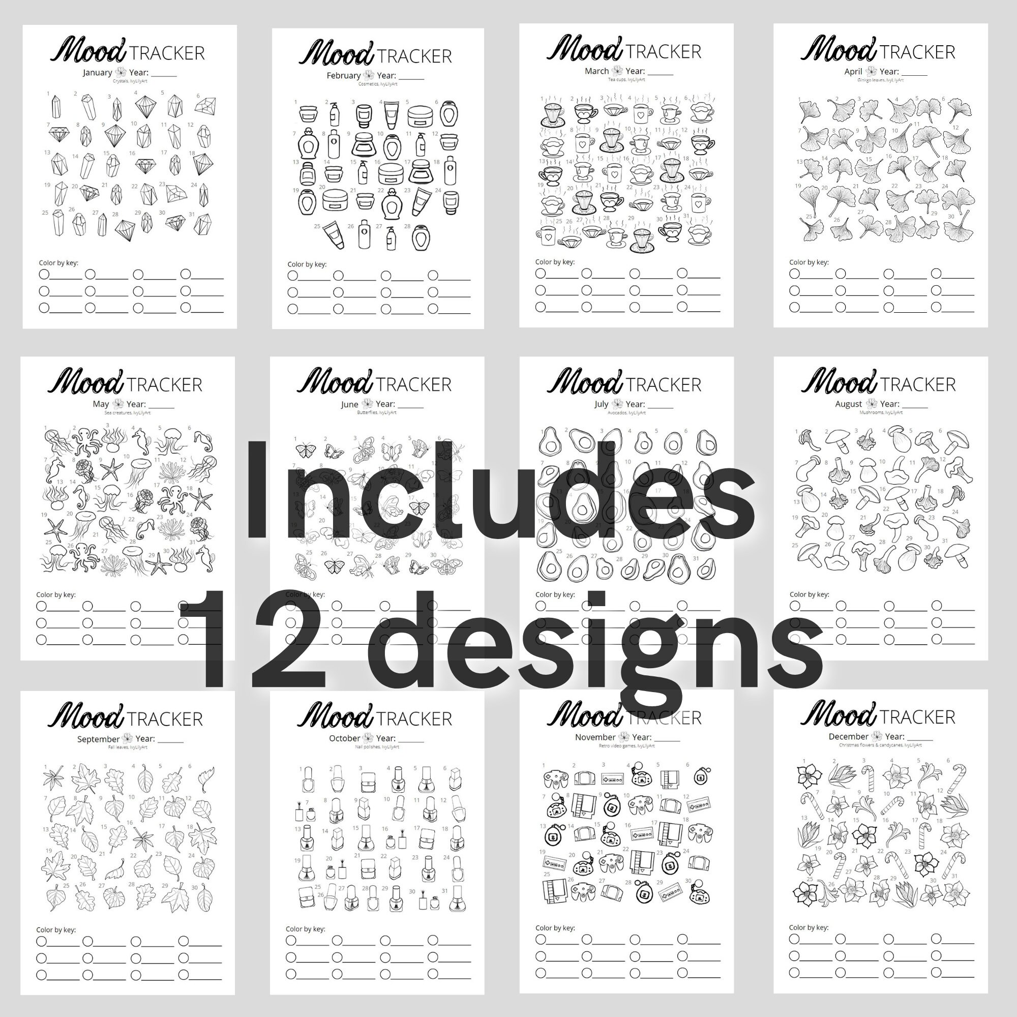Monthly Mood Tracker Printable | A4, A5 & Letter Size PDF | 12 Designs ...