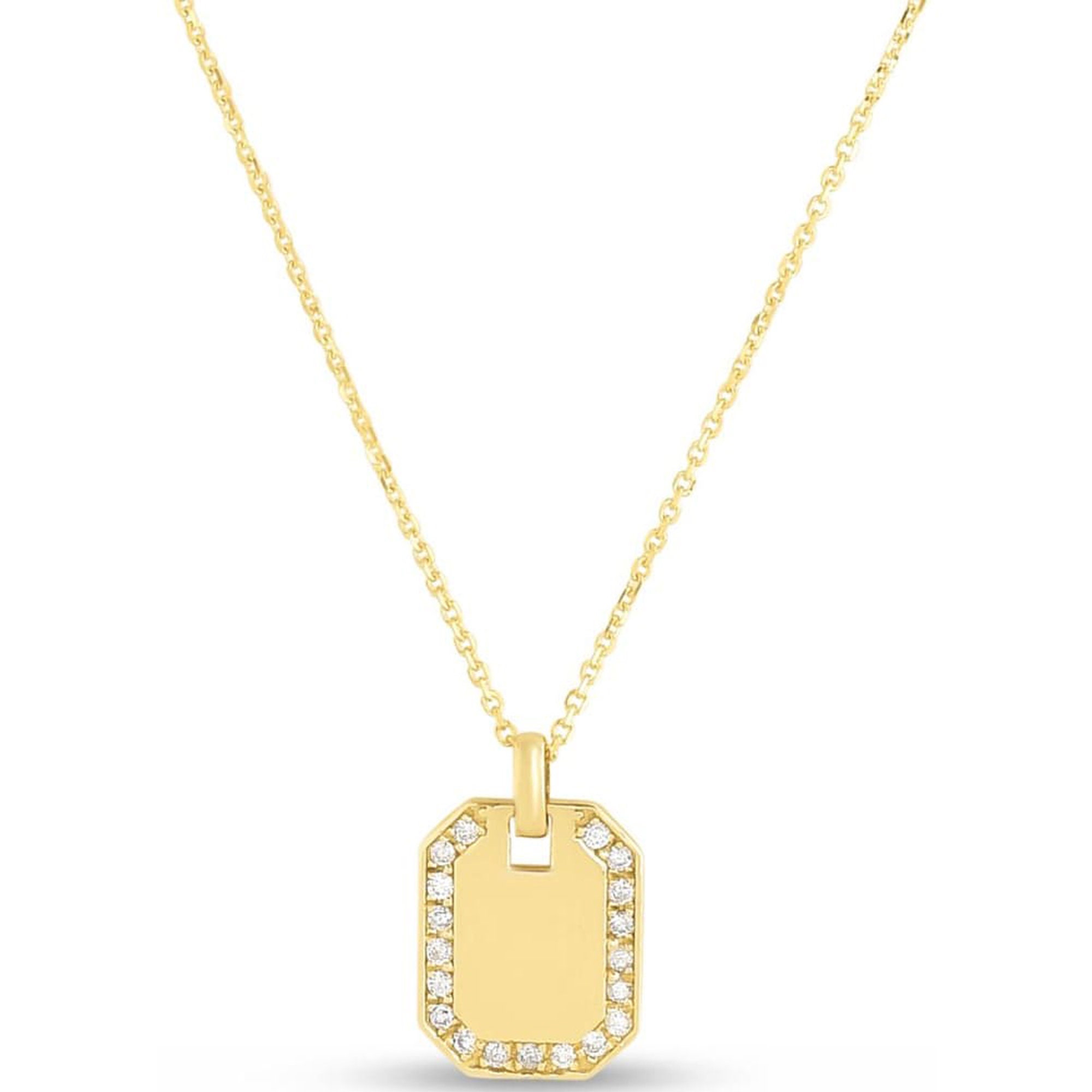 Diamond Dog Tag Pendant Necklace: 14K Yellow Gold Charm