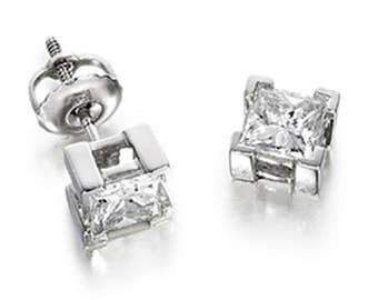 Brincos de diamante com lapidação princesa de 0,50 ct: ouro branco 14k