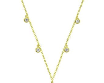 14k Yellow Gold Diamond By The Yard Necklace – Handmade Minimalist Bezel Set Everyday Jewelry