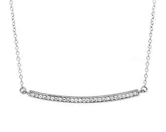 14k White Gold Diamond Bar Necklace, 0.21 ct Pavé Set