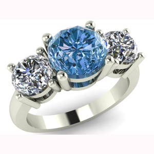 Three Diamond Engagement Ring, 14k Colored Diamond rings, Past present Future ring, Three Stone Wedding Rings , 3 Stone Ring Settings