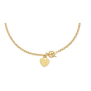 14k Gold Heart Charm Necklace: Personalized Toggle Pendant, 17 inch