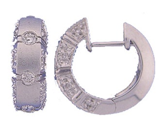 14k White Gold Diamond Huggie Earrings: Round-Cut Diamond Hoops