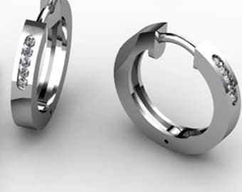 Brincos Huggie de Diamante em Ouro Branco 14k: Mini Argola, Clareza SI1