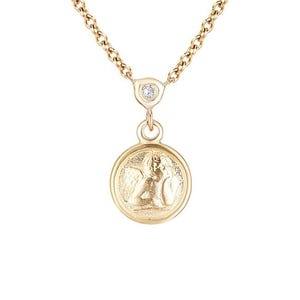 14k Gold Diamond Angel Necklace: Mini Cherub Pendant