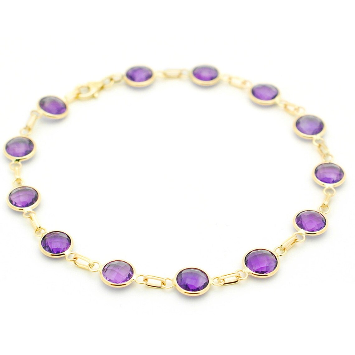 14K Solid Gold Fancy Cut Amethyst Bracelet Round Briolette Etsy