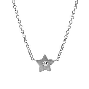 Sterling Silver Star Necklace: Diamond North Star Pendant, 16&quot; Cable Chain