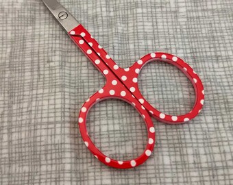 Modern geometric embroidery scissors - red polka dot - cross stitch sewing embroidery - 4 inch sewing scissors