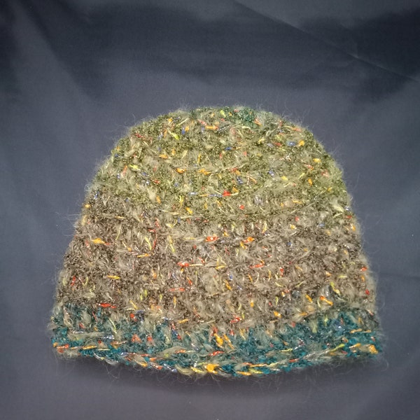 Forest green mohair, cotton and acrylic hat is soft warm and unisex