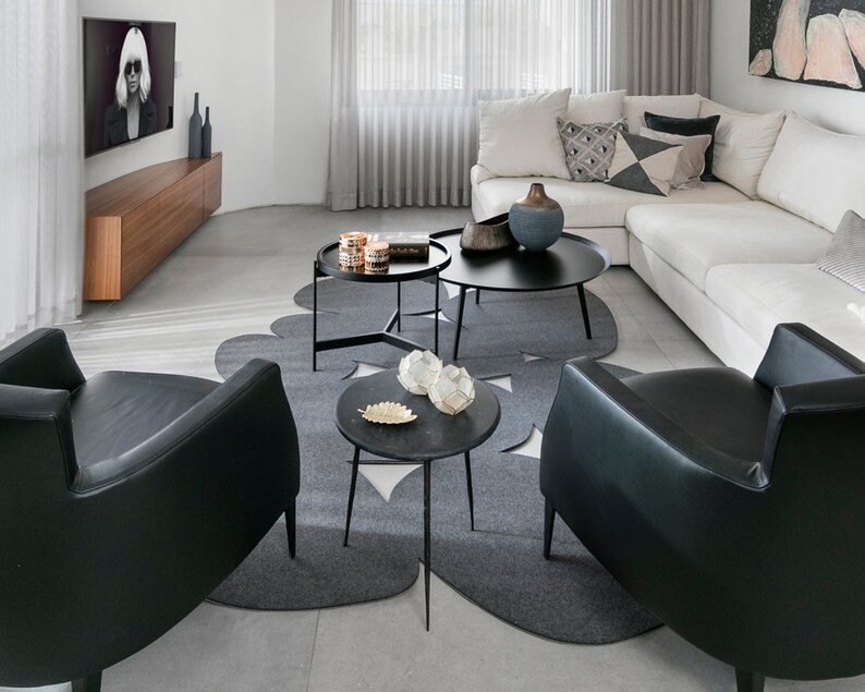 Antracite Modern Wool Felt Area Rug Eco Friendly Boho Scandinavian Bedroom Living Room Design Carpet Dark Grey
