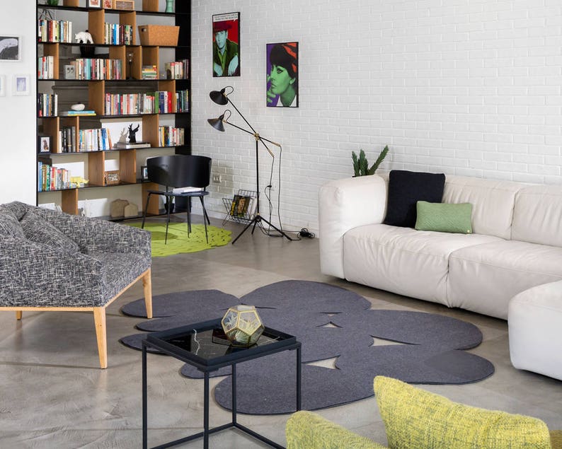 Antracite Modern Wool Felt Area Rug Eco Friendly Boho Scandinavian Bedroom Living Room Design Carpet Dark Gray