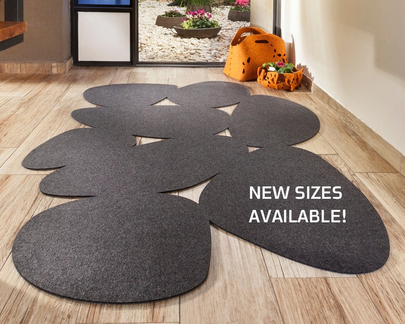 Gray Modern Minimalist Wool Felt Area Rug Eco Friendly Boho Scandinavian Bedroom Living Room Design Carpet