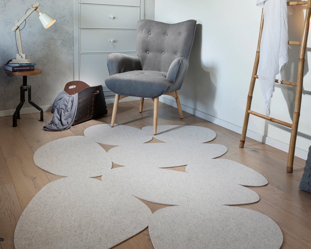 Natural beige modern wool felt area rug Ecofriendly boho