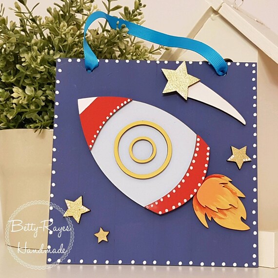 Space Rocket Wall Plaque Space Themed Bedroom Deccor Kids Space Rocket Sign Space Rocket And Shooting Stars Kids Room Kids Gifts Space