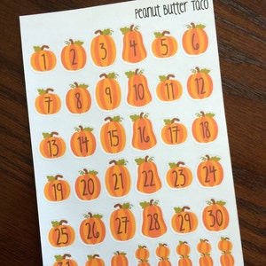 Pumpkin Date Covers Planner Stickers Halloween Countdown Stickers Date Cover Up Planner Stickers Pumpkin Stickers Numbers Stickers image 1