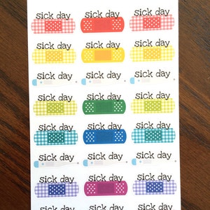 Sick Day Planner Stickers - Band-Aid Stickers - Thermometer Stickers - Sick Day Stickers - Calendar Stickers - School Stickers - Sickness