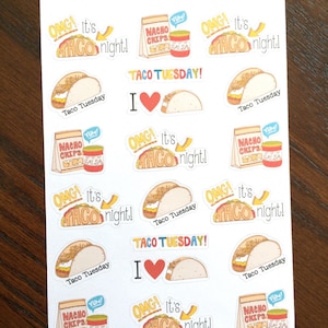 Taco Love Planner Stickers - Taco Tuesday Planner Stickers - Taco Stickers - Meal Planning Stickers - Taco Night Stickers - Dinner Stickers