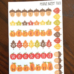 Stickers automne week-end - Stickers automne - Stickers citrouilles - Bannières week-end - Stickers glands - Stickers automne - Stickers Apple