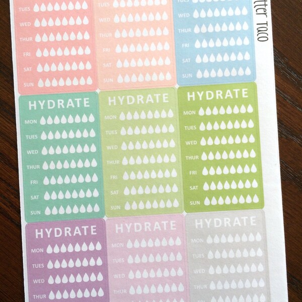 Pastel Weekly Hydrate Planner Stickers - Water Stickers - Water Tracker Sidebar Stickers - Hydrate Tracker Stickers - Weekly Water Stickers