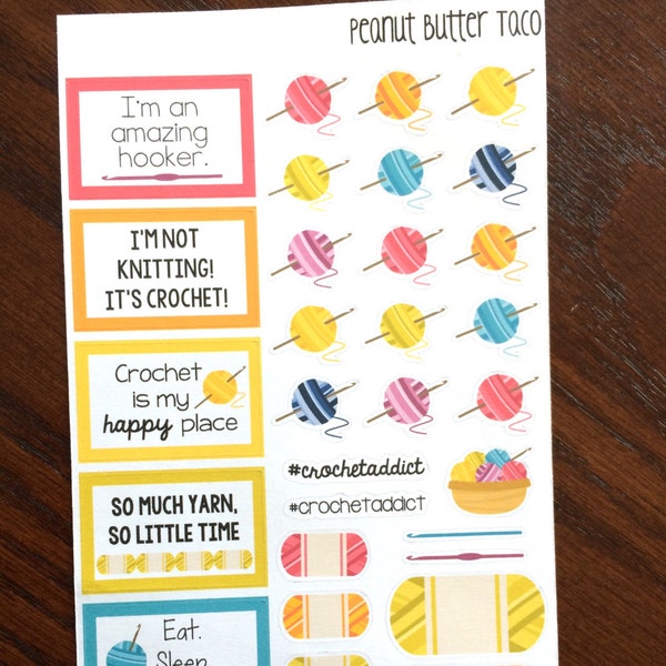 Crochet Planner Stickers - Crochet Stickers - Yarn Stickers - Scrapbook Stickers - Funny Crochet Quote Stickers - Crochet Humor