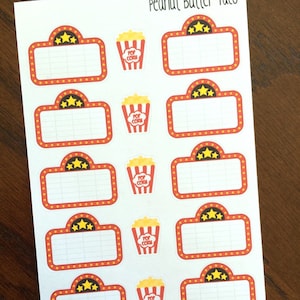 Movie Night Planner Stickers - Popcorn Stickers - Marquee Stickers - Movie Night Stickers - Movie Stickers - Movie Calendar Stickers