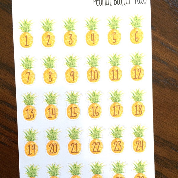 Pineapple Planner Stickers - Pineapple Stickers - Date Covers Stickers - Vacation Countdown Planner Stickers - Number Stickers - Date Cover