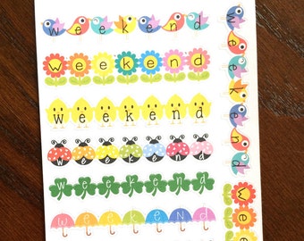 Spring Weekend Planner Stickers - Spring Stickers - Weekend Banner Planner Stickers - Bird Stickers - Flower Stickers - Monthly Stickers