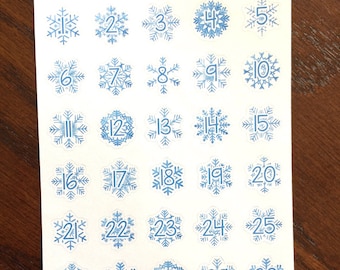 Snowflake Numbers Planner Stickers -  Snowflake Date Cover Planner Stickers - Snowflake Countdown Planner Stickers - Winter Planner Stickers