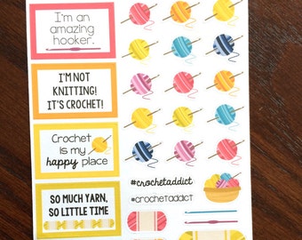 Crochet Planner Stickers - Crochet Stickers - Yarn Stickers - Scrapbook Stickers - Funny Crochet Quote Stickers - Crochet Humor