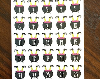 Witch Date Covers Planner Stickers - Halloween Date Covers - October Date Covers - Witches Cauldron - Number Stickers - Date Cover Up