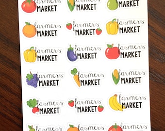 Farmers Market Planner Stickers - Market Stickers - Grocery Shopping Stickers - Fruit and Vegetables Stickers - Food Groceries Stickers