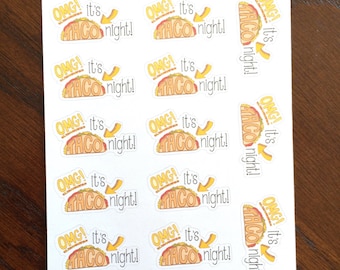 Omg! C’est Taco Night ! Autocollants planner - Autocollants Taco - Autocollants alimentaires - Autocollants plan de repas - Autocollants Taco Tuesday - Autocollants drôles