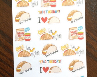 Autocollants Taco Love Planner - Autocollants Taco Tuesday Planner - Autocollants Taco - Autocollants de planification de repas - Autocollants Taco Night - Autocollants dîner
