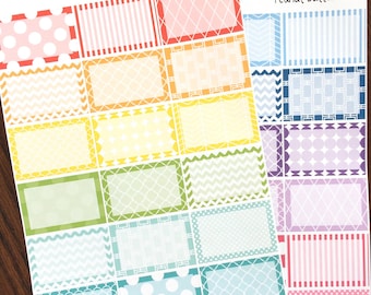 Patterned Rainbow Half Boxes Planner Stickers - Designer Half Box Stickers - Rainbow Stickers - Squared Half Boxes