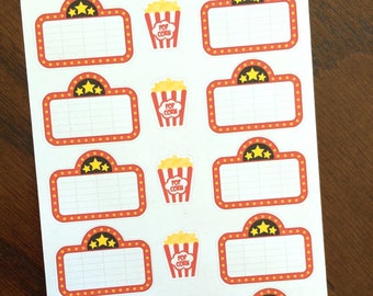 Movie Night Planner Stickers - Popcorn Stickers - Marquee Stickers - Movie Night Stickers - Movie Stickers - Movie Calendar Stickers