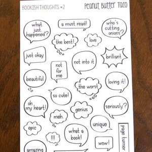Bookish Gedachten #2 Planner Stickers - Speech Thougth Bubbles - Bookworm Stickers - Reading Planner Stickers - Boek Lover Stickers