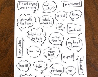 Bookish Thoughts #1 Planner Stickers - Bookworm Planner Stickers - Reading Planner Stickers - Thought Speech Bubbles - Book Lover Stickers