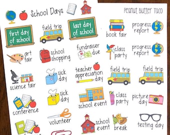 School Days Planner Stickers - Back to School Stickers - School Event Stickers - School Year Kit Stickers - School Events Planner Stickers