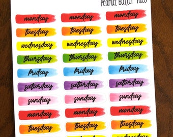 Rainbow Brush Stoke Days of the Week - Day Planner Stickers - Paint Strokes - Watercolor Stickers - Calendar Stickers - Monthly Stickers -