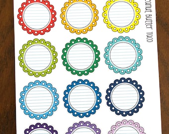 Notebook Scallop Circle Planner Stickers - Rainbow Circles - Scalloped Circles Stickers - Large Circle Stickers - Functional Stickers
