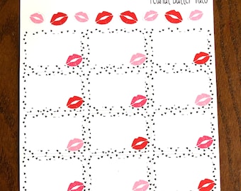 Kuss halbe Boxen - Lippen halbe Box Planner Aufkleber - Valentinstag schwarz & weiß Herz Boxen - halbe Box Planner Aufkleber - halbe Boxen Aufkleber